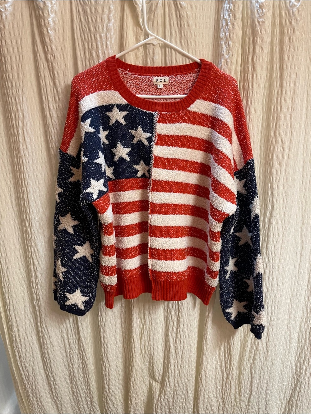 POL Red White Blue Stars & Stripes Crewneck Sweater